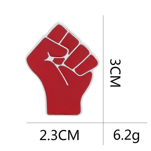 Black Lives Matter slogan with a fist symbol, alloy drop-shaped pin with oil texture, and a denim backpack badge.