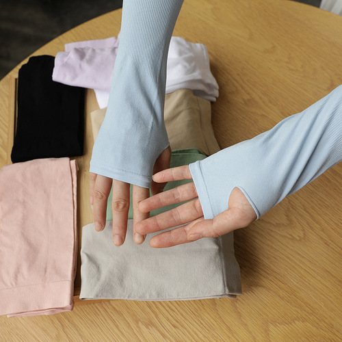 Korean Ice Sleeve Ice Silk Sunscreen Sleeve Cover Outdoor Thick Solid Color Seamless Arm Guard for Men and Women Sports Driving Sleeve Wholesale