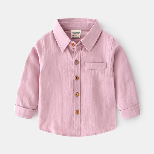 2023 new children's clothing long-sleeved children's shirt solid color boys' shirt base online store agent Korean style tops