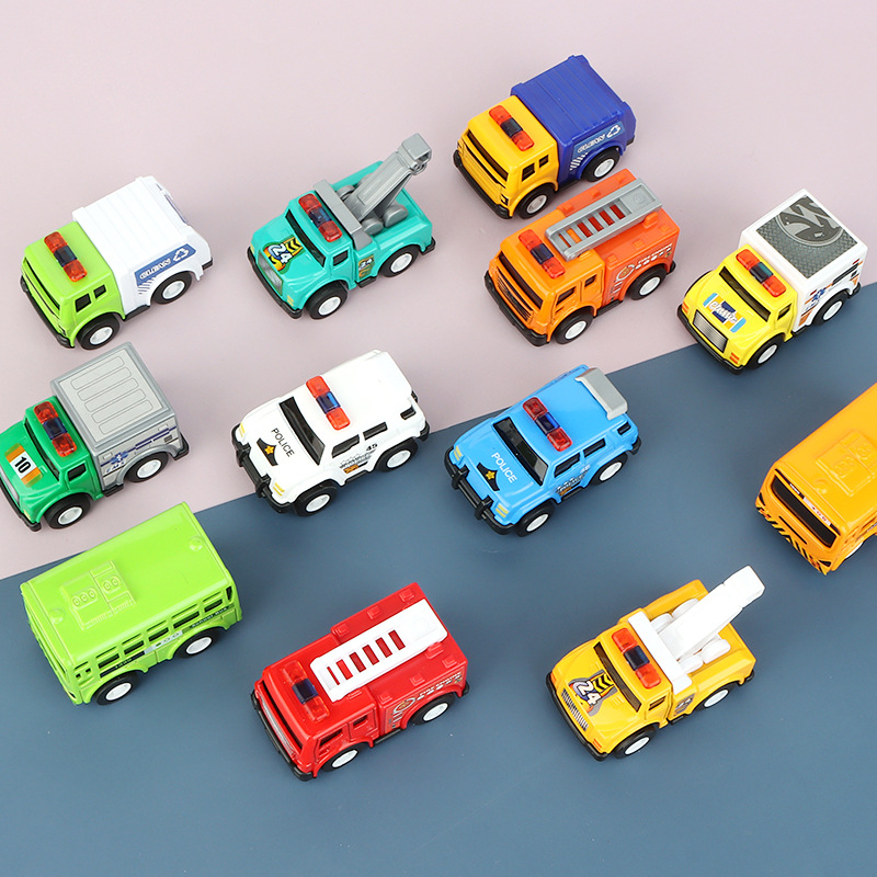 Children's toy mini 5CM traffic-themed elastic metal car model, can be matched with parking scene car toy