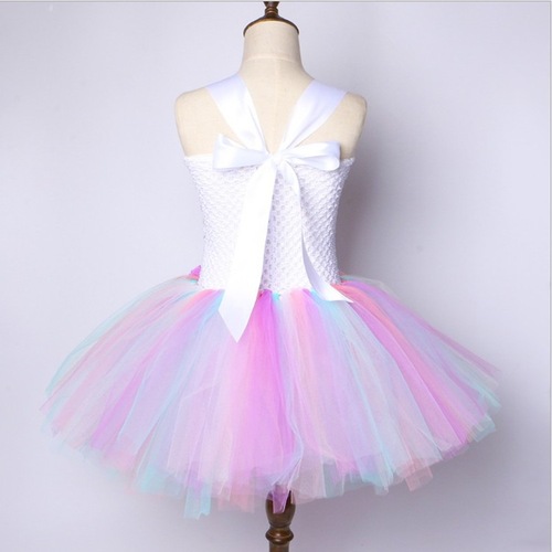 Unicorn tutu skirt with lining and headband for girls, mesh princess dress for holiday performances and formal occasions.