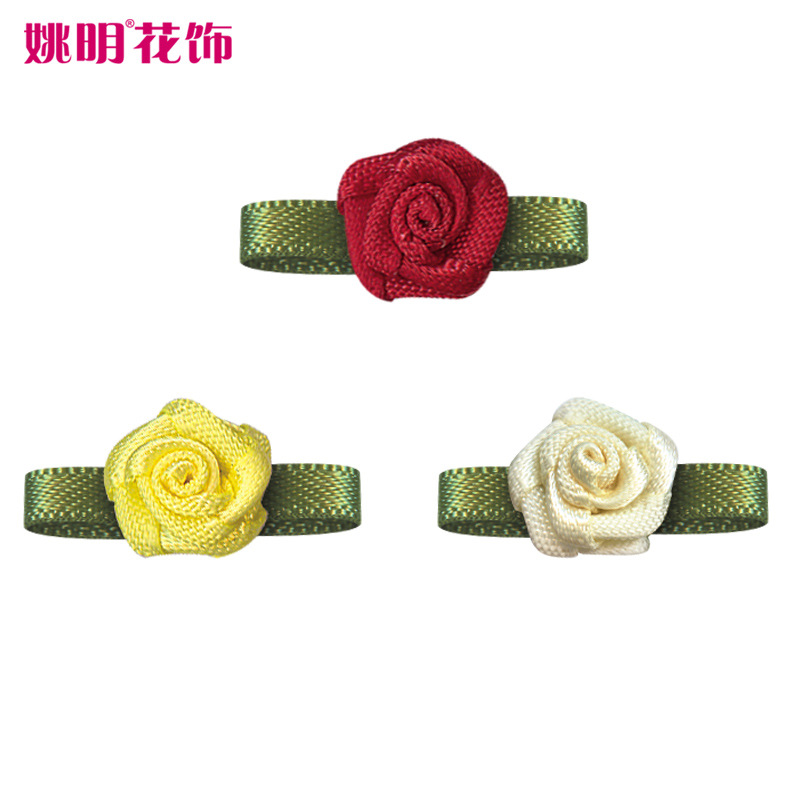 Yao Ming flor decoración hecha a mano cinta flor palabra hoja 2 puntos Rosa DIY material ropa horquilla decoración cinta flor