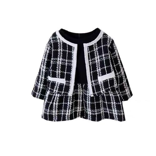 Ladies' Checkered Set Stylish Spring and Autumn Sheath Dress with Baby Powder Wind New Version 2 Children Baby Korean Style Dress and Outerwear 4 Piece Set