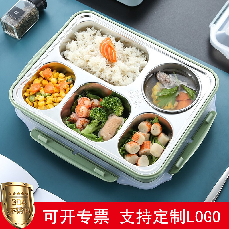 Factory Direct Sales Lunch Box 304 Stainless Steel Lunch Box Adult Crisper Five-Compartment Student Kidsren's Canteen Dinner Plate Compartment