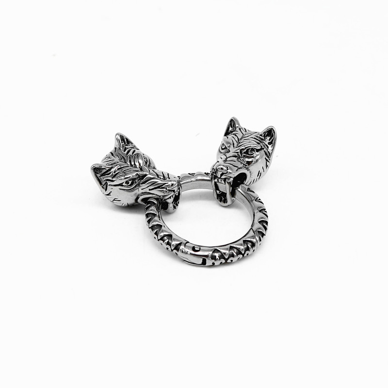 Titanium Steel Jewelry Bracelet Spring Buckle Wolf Head Design Handmade DIY Leather Rope Titanium Steel Jewelry Buckle Accessories Factory Wholesale