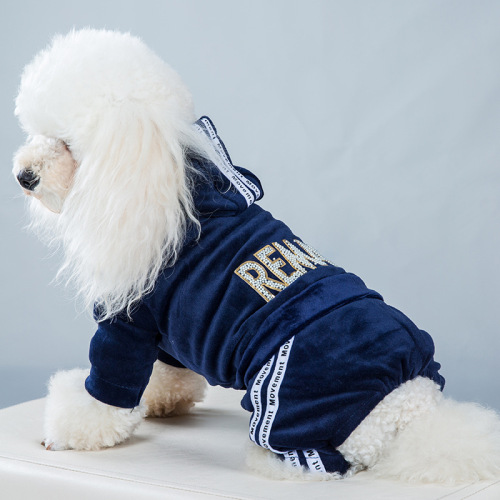 Velvet Dog Clothes Four-Legged Sweatshirt Spring and Autumn Set Teddy Small Dog Clothes Sports One-Piece Pet Four-Legged Outfit
