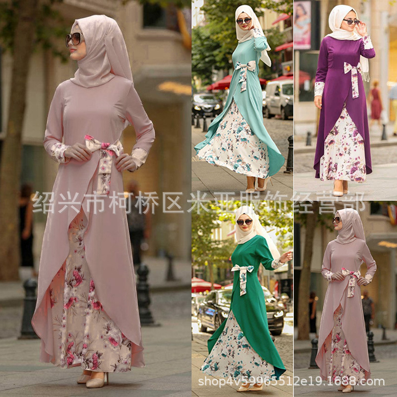 Cross-border New Elegant Commuter Pink Various Style Solid Color Long Dress Mid-waist Fake Two-piece Dress