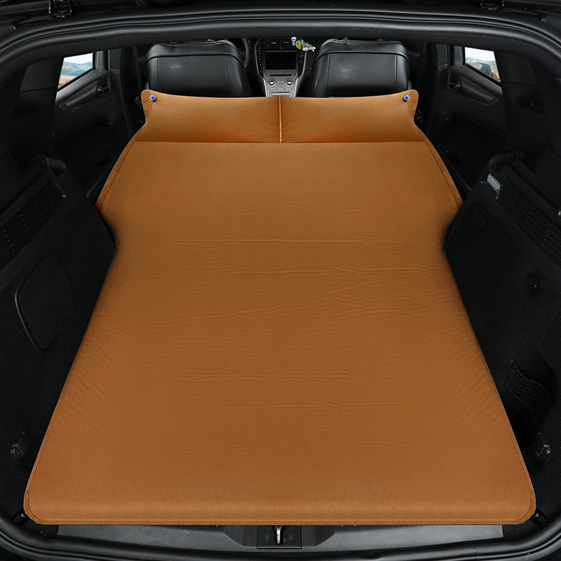 Vehicle-mounted inflatable bed: LIHHP Automatic Inflatable Car - model-b-luxury-suede-mocha-flat-5cm-thick-curved-edge