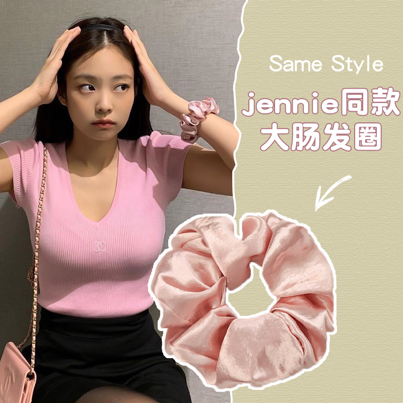 Ju Yiyi mismo estilo negro brillante Banda para el cabello del intestino grueso Simple retro Internet celebridad grasa salchicha ins accesorios para el cabello japonés y coreano cuerda para el cabello para las mujeres