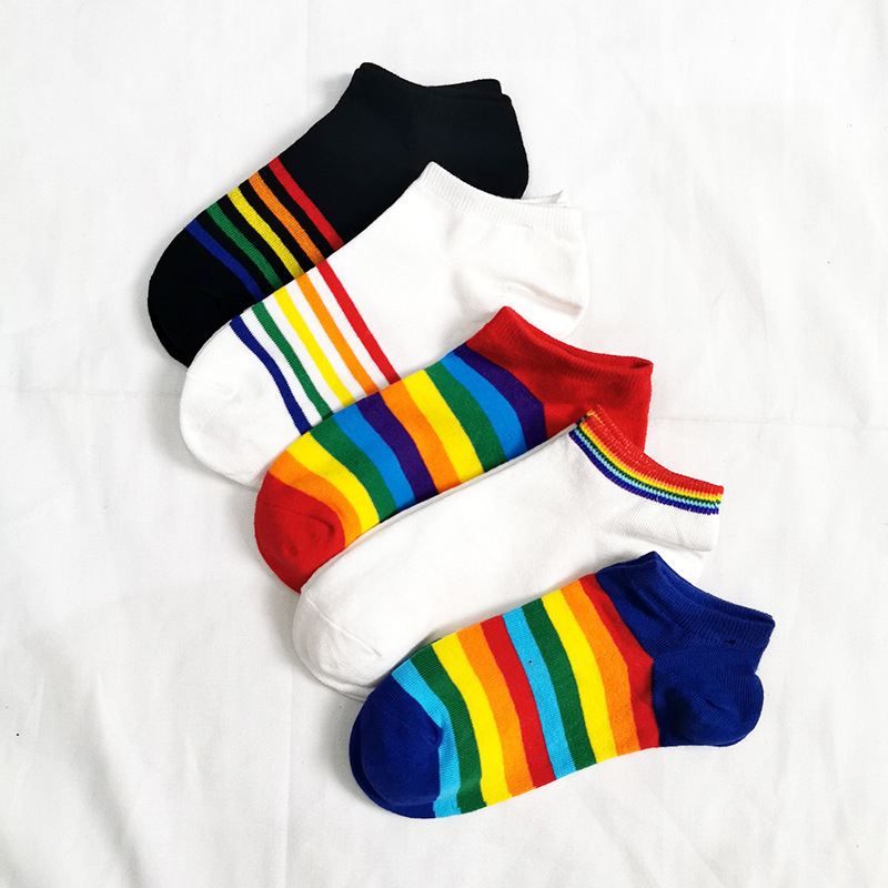 Rainbow socks short tube shallow mouth boat Socks summer baby unisex ins trend cheap tide socks PF030