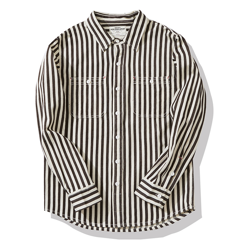 Nueva Okonkwo Camisa de rayas vertical americana retro hombres rayas ropa manga larga camisa ameikaji