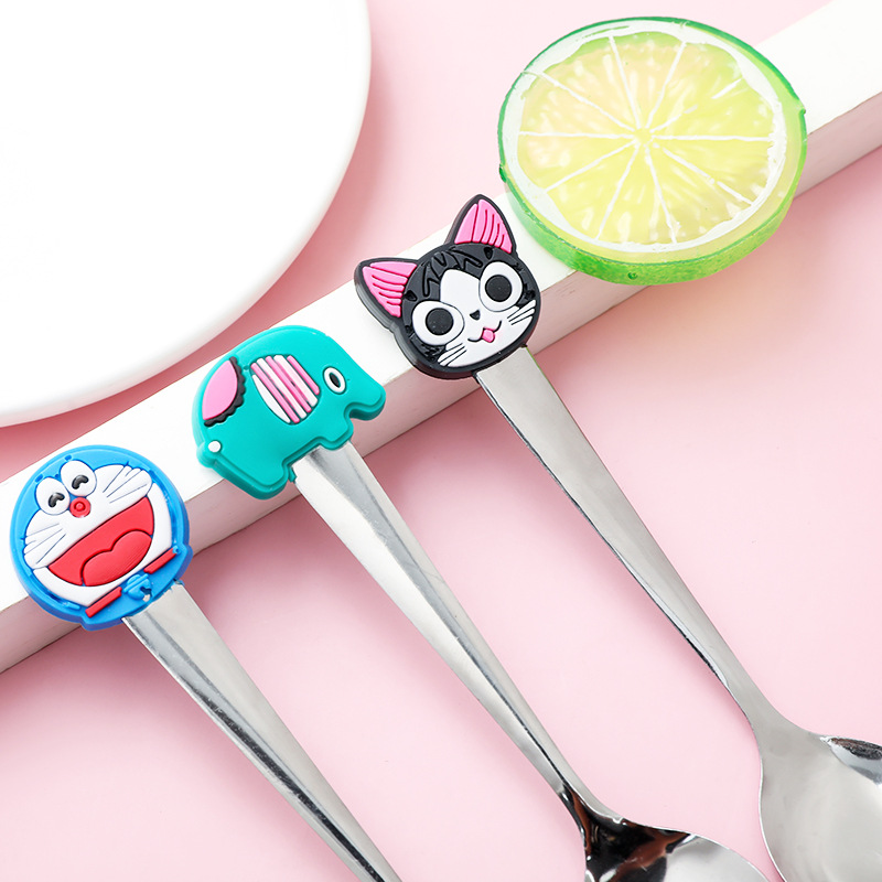 T Cartoon Stainless Steel Spoon, Cute Silicone Handle For Children, Stylish Coffee Stirring Spoon_voghion.com