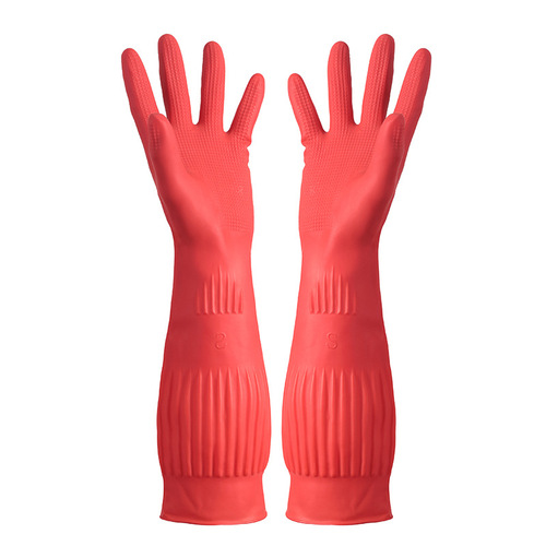 Rubber-thickened cowhide latex gloves for dishwashing, laundry, waterproof, anti-slip, wear-resistant, durable work rubber plastic protective gloves