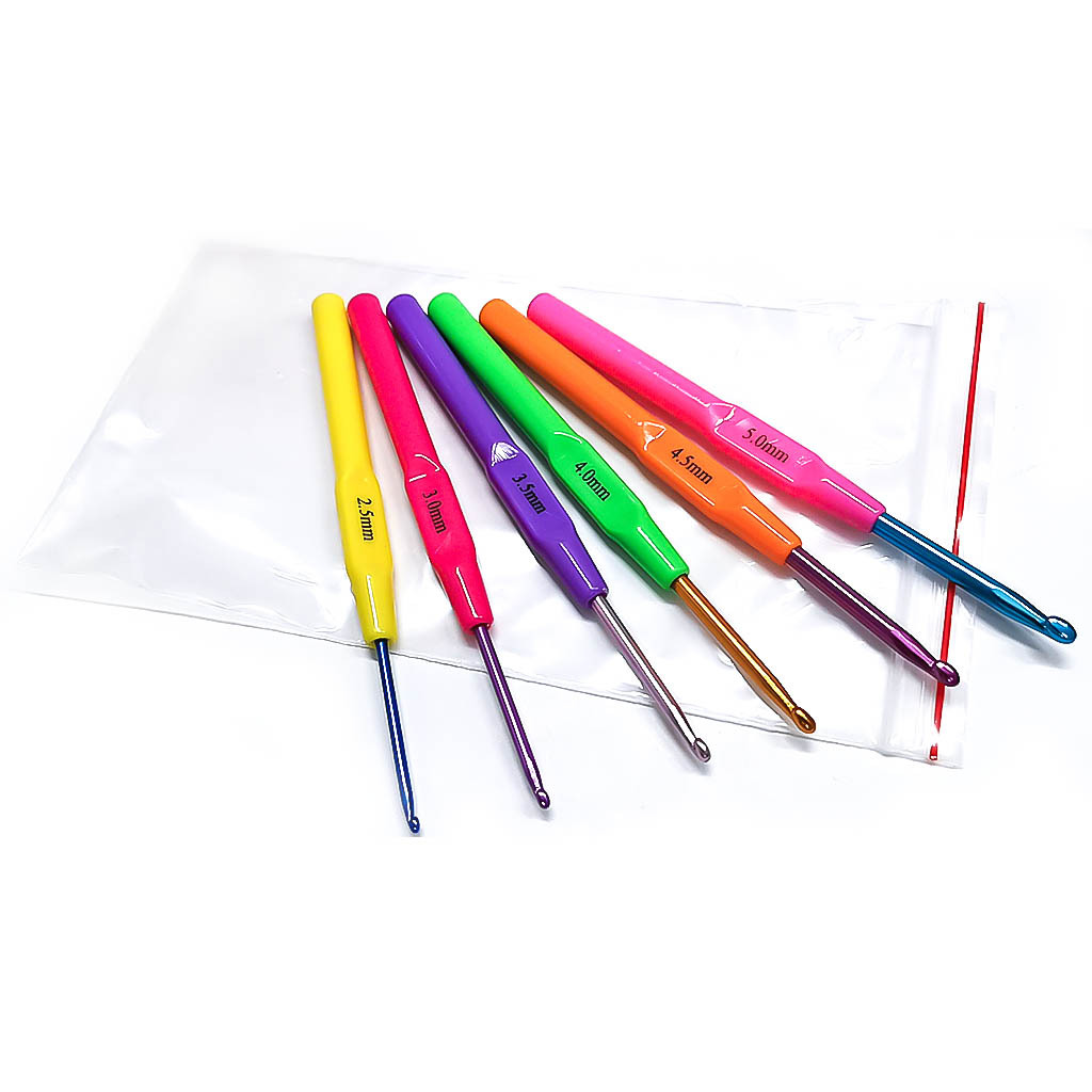 Suéter de aguja de tejer herramienta mango de plástico de color alúmina crochet Conjunto de 6 Opp bolsa de embalaje