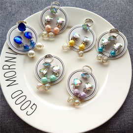 儿童幻彩宝石耳环戒指两件套 冰雪蓝色时尚爱心宝石耳夹