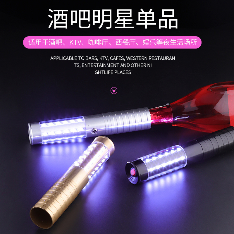 Nueva Barra de aleación de aluminio emisor de luz champán luz intermitente LED recargable vino intermitente palo decorativo champán sombrero
