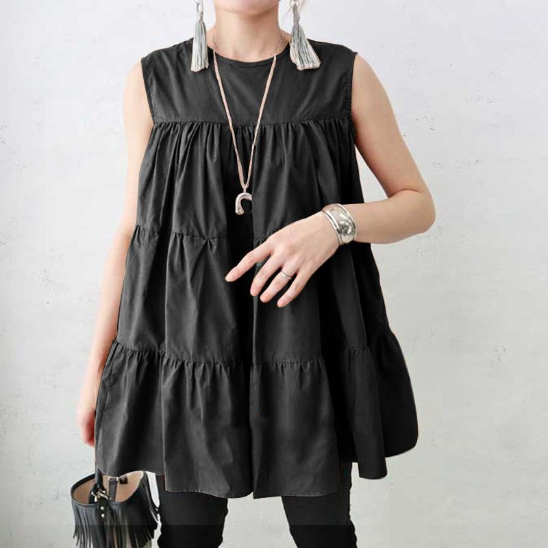 In-Stock Three-Color High-Quality Japanese-Style 2026 Summer New Sleeveless Simple Layered Short Cotton Dress