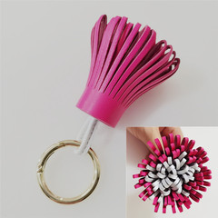 新款糖果色小草裙雙色羊皮流蘇汽車鑰匙圈掛件包包掛飾品