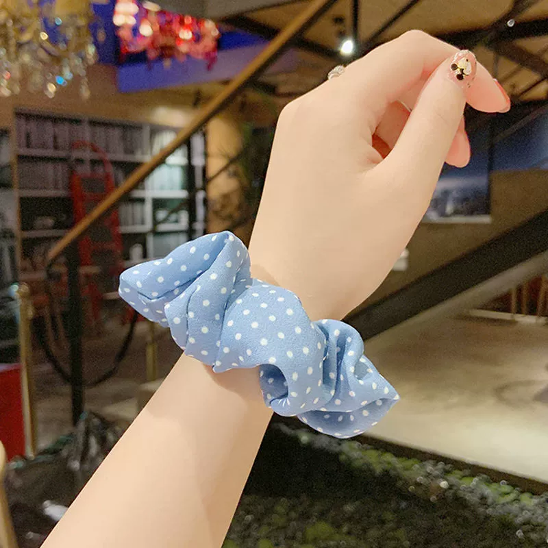 Scrunchie Ponytail Hair Rope, Korean Style, Simple Elegant Blue Patterns, Pack of 5