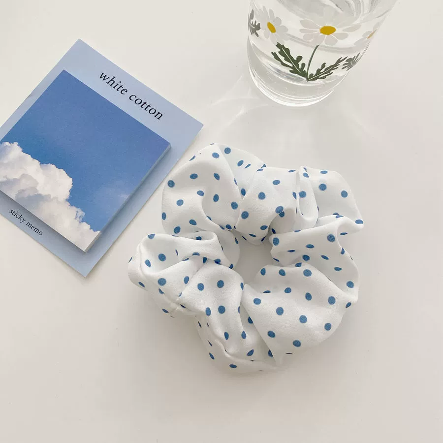 Scrunchie Ponytail Hair Rope, Korean Style, Simple Elegant Blue Patterns, Pack of 5
