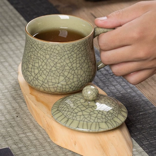 龙泉青瓷茶杯陶瓷办公杯中式家用喝水泡茶杯子仿古高档咖啡马克杯
