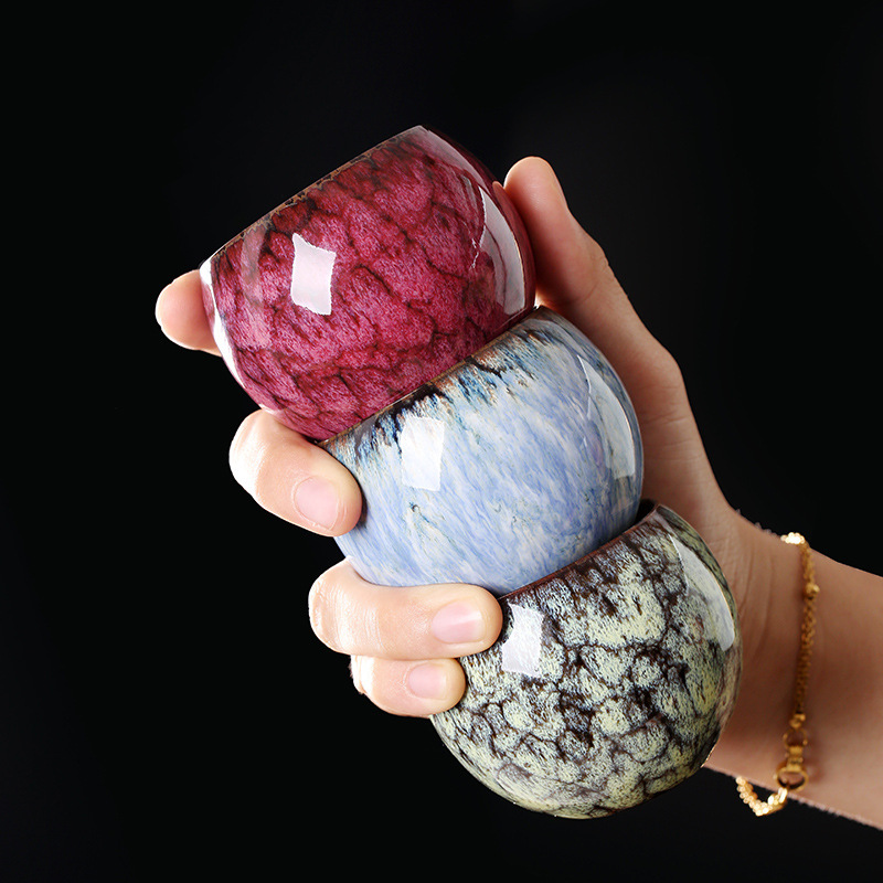 Live Hot Selling Gift Ceramic Tea Cup Kiln Change Cup Dragon Bottom Egg Cup Flower Tea Set Built Single Cup Set