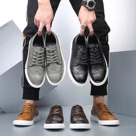 新款男士大码休闲鞋时尚韩版英伦板鞋系带布洛克复古单鞋男鞋子