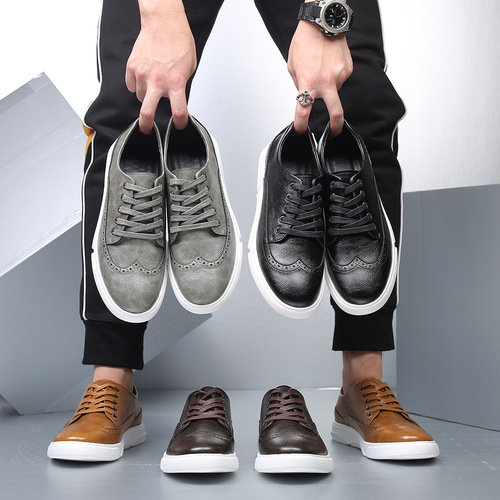 New men's large size casual shoes, fashionable Korean style British sneakers, lace-up brogue retro single shoes, men's shoes