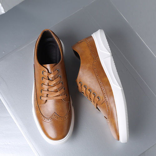 New men's large size casual shoes, fashionable Korean style British sneakers, lace-up brogue retro single shoes, men's shoes