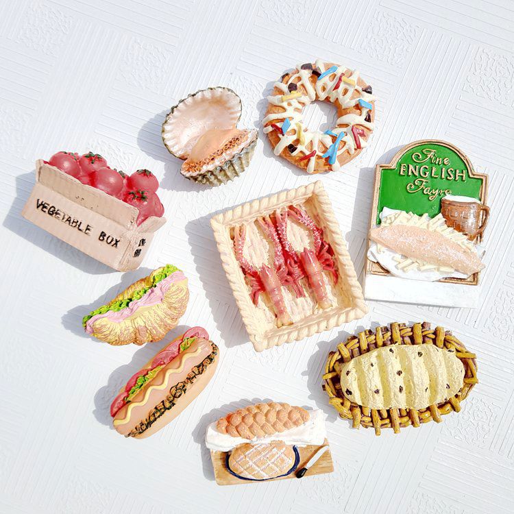 Foreign trade French bread basket egg milk breakfast tomato seafood simulation food series three-dimensional resin refrigerator stickers