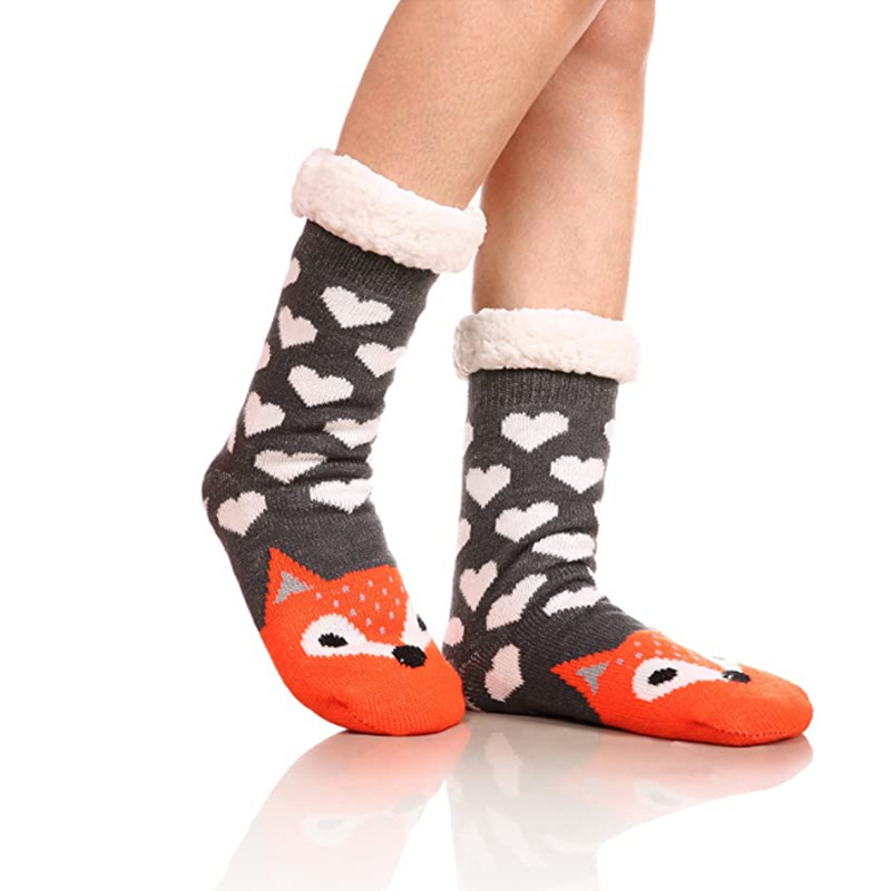 Christmas Lamb Wool Floor Socks Indoor Adult Non-Slip Home Thickened Fleece Snow Home Slippers Socks