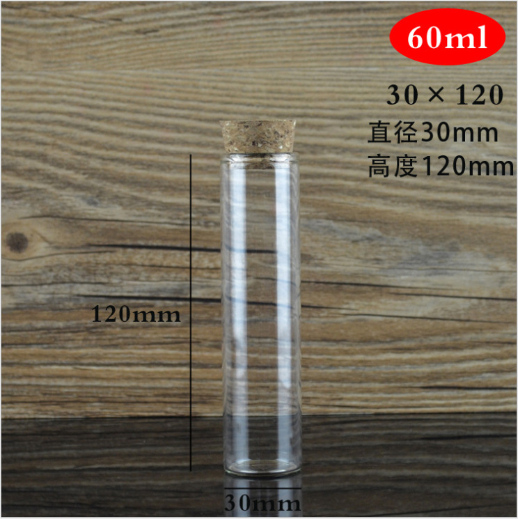 Transparente vidrio borosilicato 30mm corcho sellado tubo de ensayo botella caramelo perfumado té cápsula control cubeta al por mayor