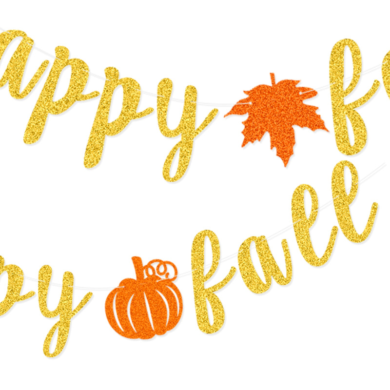 Acción de Gracias fiesta decoración Maple Leaf suministro directo de fábrica calabaza feliz otoño brillo Garland bandera transfronteriza