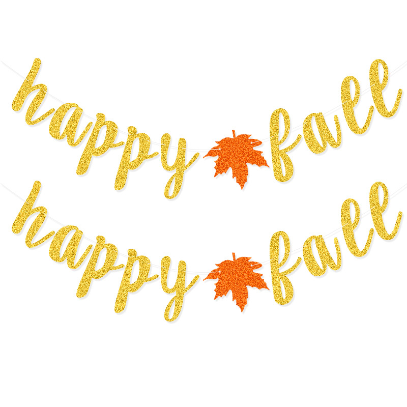 Acción de Gracias fiesta decoración Maple Leaf suministro directo de fábrica calabaza feliz otoño brillo Garland bandera transfronteriza