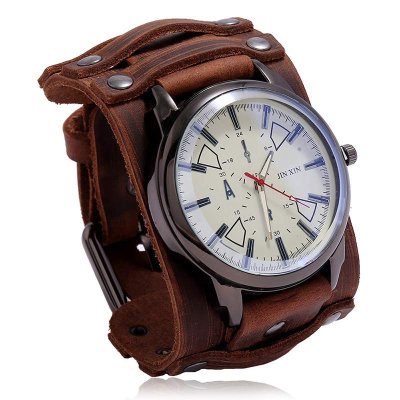Men's Personalized Watch European and American Men's Wide Leather Watch Retro Cowhide Bracelet Watch Cross-border European and American Locomotive Men's Watch Men's Personalized Watch European and American Men's Wide Leather Watch Retro Cowhide Bracelet Watch Cross-border European and American Locomotive Men's Watch
