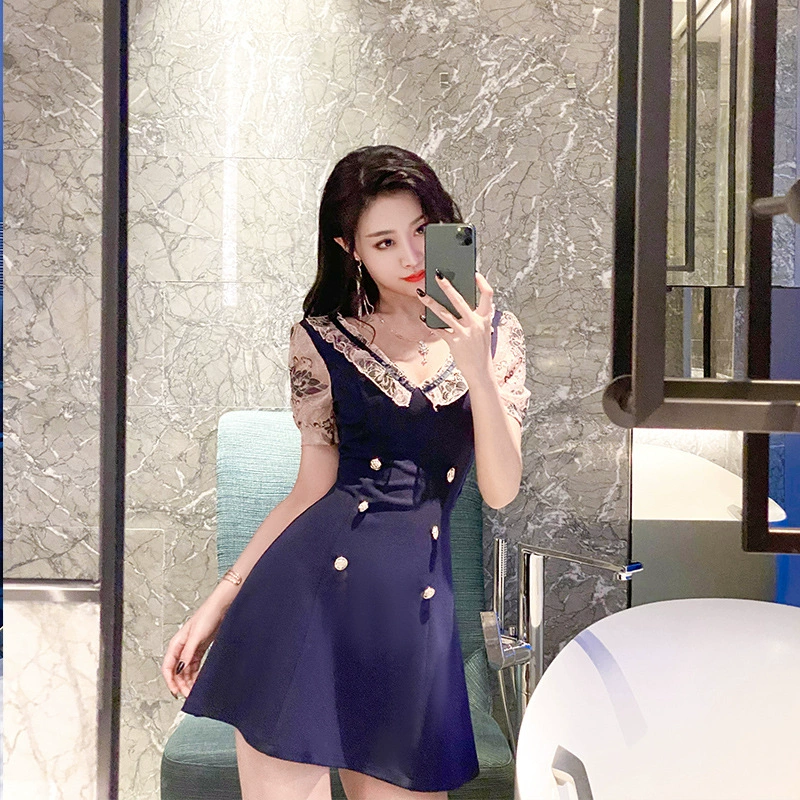 Пикантное платье, стройная тонкая юбка, новая возрастная тонкая летняя спинка с кружевным рукавом для ночного клуба, женская оптовая продажа