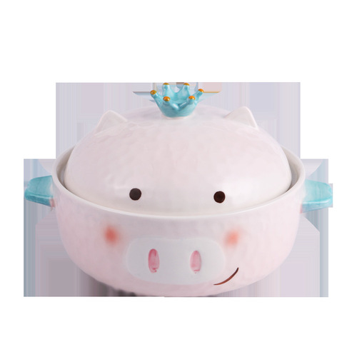 Creative ceramic bowl instant noodle bowl double-eared ceramic tableware dormitory soup bowl noodle bowl high-looking cartoon home