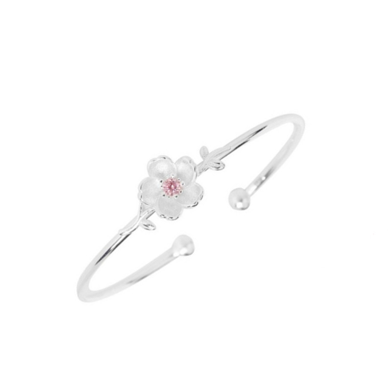 Korean style simple Japanese style fresh artistic peach blossom bracelet pink rhinestone adjustable soft girl bracelet gift wholesale female