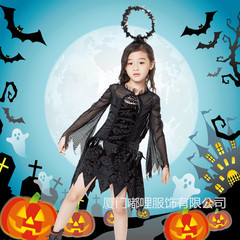 實拍兒童幽靈黑暗天使萬聖節服裝 cosplay惡魔裝邪惡黑天使鬼新娘