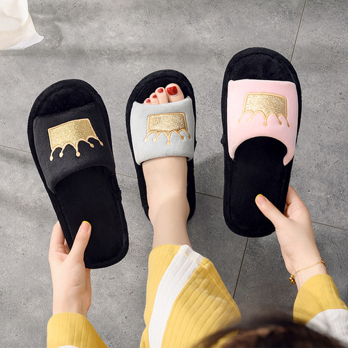 Cross-border new cotton slippers  home indoor non-slip crown open slippers for women wholesale foreign trade Amazon