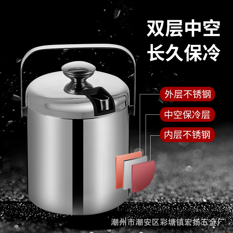 Cubo de hielo de acero inoxidable 304 transfronterizo de doble capa portátil 1.3L cubo de hielo recto de doble capa Cubo de champán suministros de hotel