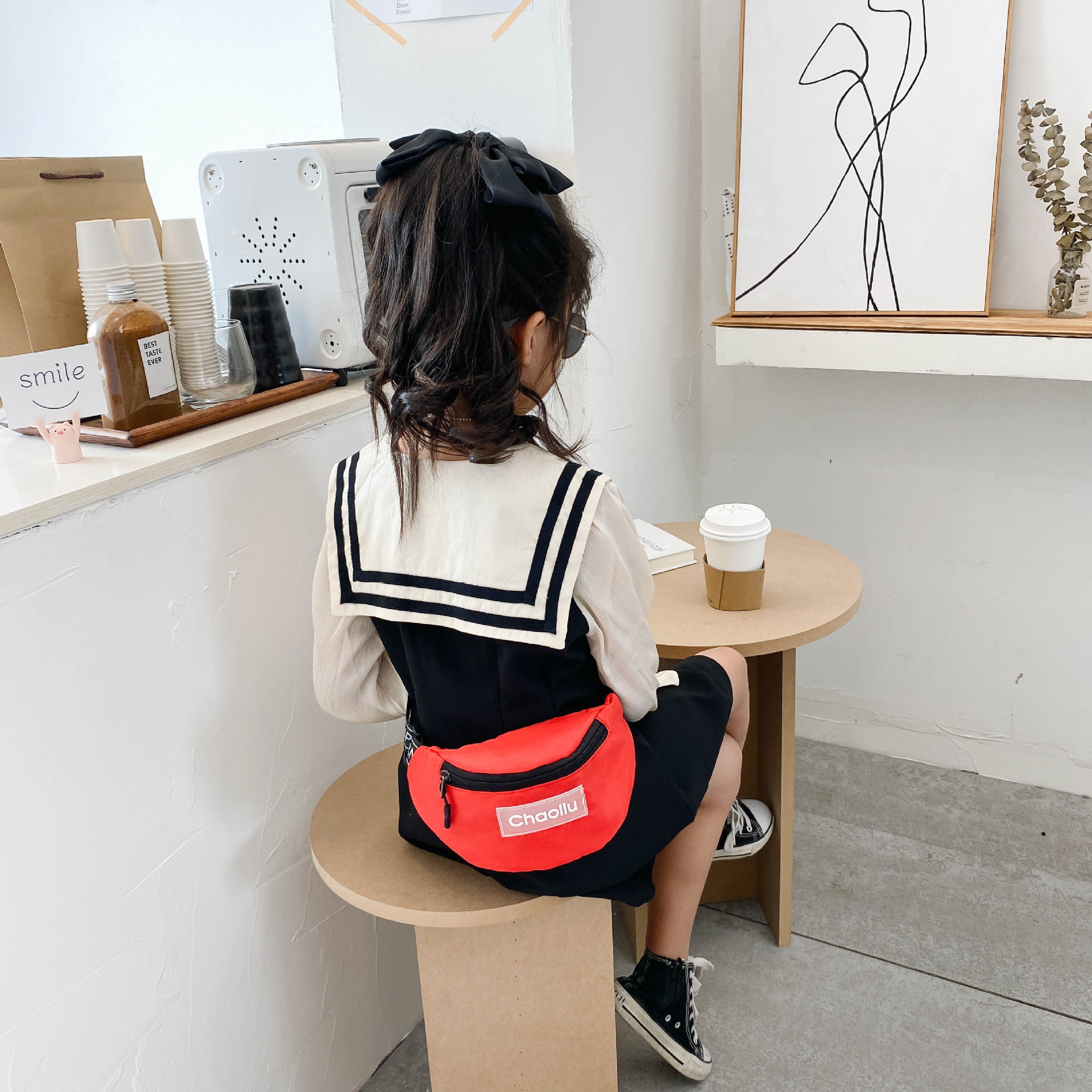 Lienzo lindo bolso de los niños bolsa de mensajero de moda niños y niñas carta pecho bolsa infantil bebé mini bolso de la cintura