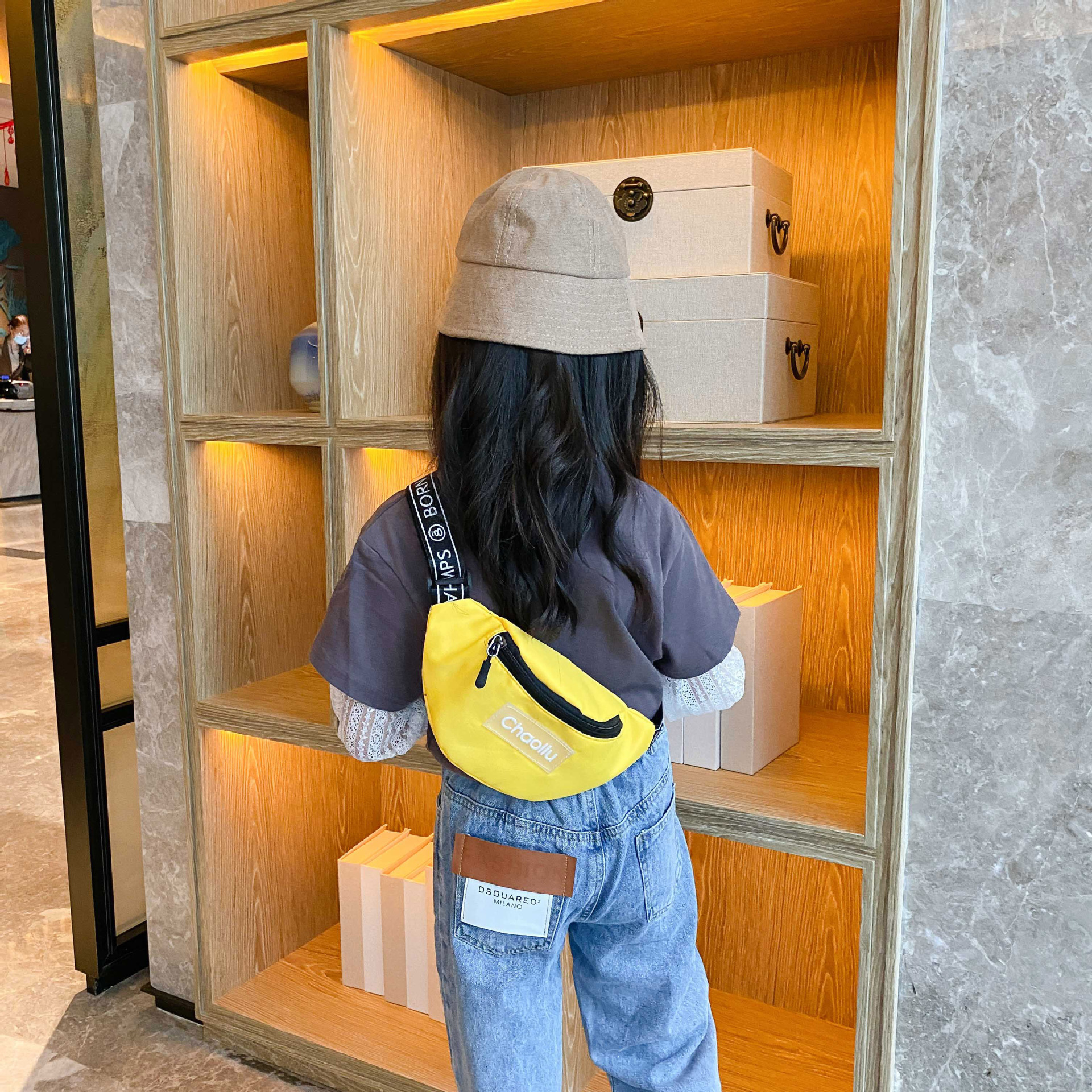 Lienzo lindo bolso de los niños bolsa de mensajero de moda niños y niñas carta pecho bolsa infantil bebé mini bolso de la cintura