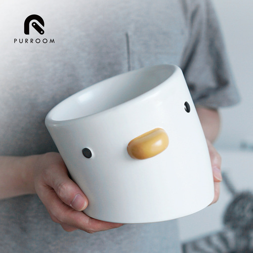 PURROOM chick bowl gift box set cup ceramic oblique mouth straight head cat bowl plus height cute neck protection to prevent overturning