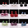 Earrings, double-sided accessory from pearl, Korean style, diamond encrusted, wholesale