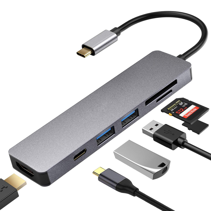 Type C 6-in-1 Hub HDMI Usb3.0 *2 Sd/Tf Usb-C Charging Port 6in1 Hub
