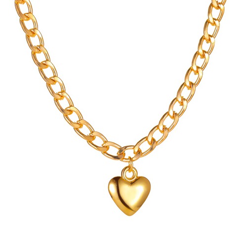 Fashionable and Simple Heart Necklace with Trendy Cute Peach Heart Pendant and Clasp Chain