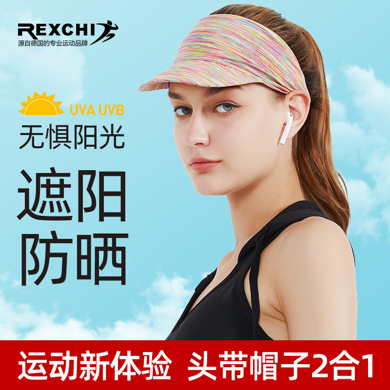 Leitch Spring and Summer Sports Sun Hat Outdoor Sun Protection Women's Breathable Running Anti-Sweat Headband Empty Top Hat Peaked Cap