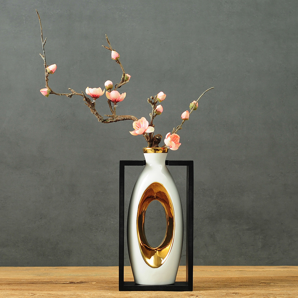 Factory direct sales new Chinese vase wooden frame plum blossom ceramic crafts living room home decoration company business gift