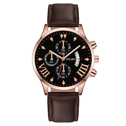Factory Hot Sale Trendy Fashion Three-Eye Calendar Men's Watch Men's Leather Strap Quartz Wristwatch
